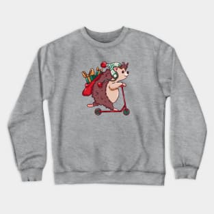 Cute Cartoon Christmas Hedgehog on Scooter Crewneck Sweatshirt